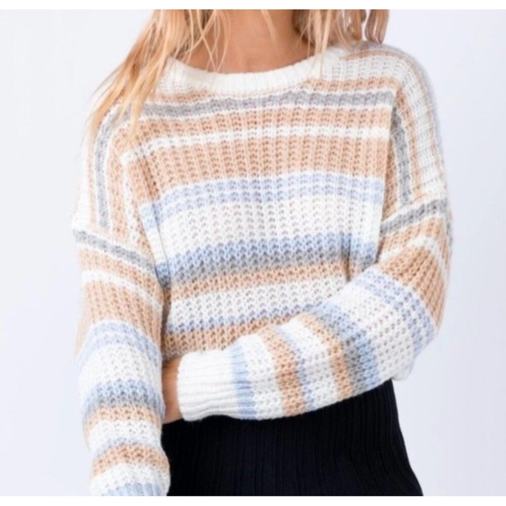 Princess Polly Size XS/S Striped Knit Sweater Cropped Crewneck Slouchy Indie